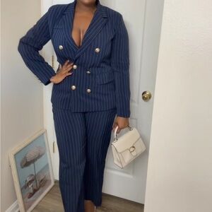 Navy Pinstripe Women's Suit Set